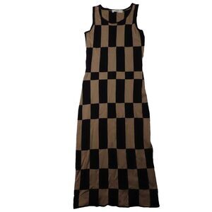 Molly Green Black Tan Checker Knit Sleeveless Maxi Dress Size S